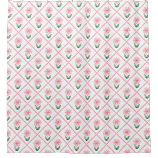 Pink trellis floral grandmillenial classic pretty duschvorhang