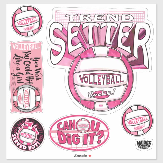 Pink Trend Setter Volleyball Aufkleber (Blatt)