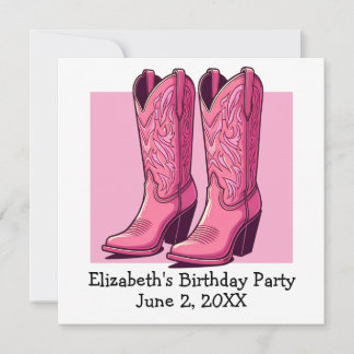Pink Trendy Cowgirl Boots Girl Birthday Party Einladung