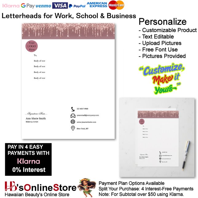 Pink Trendy Drip Sparkle Glitter Business Briefbogen (Pink Trendy Drip Sparkle Glitter Business Letterhead.)