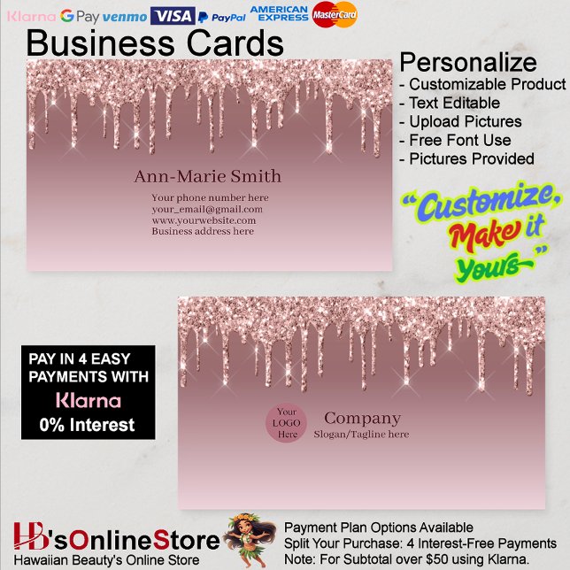 Pink Trendy Drip Sparkle Glitter Visitenkarte (Pink Trendy Drip Sparkle Glitter Business Card.)