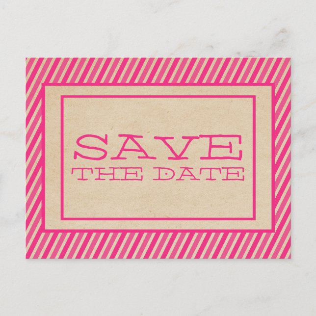 Pink Trendy Stripes Enregistrer la date Carte post (Devant)