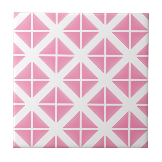 Pink Trendy Triangle Pattern Fliese (Vorderseite)