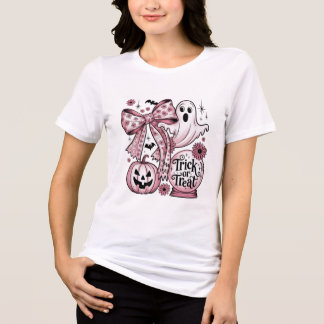 Pink Trick or Treat - Girly Ghost, Pumpkin Tri-Blend Shirt