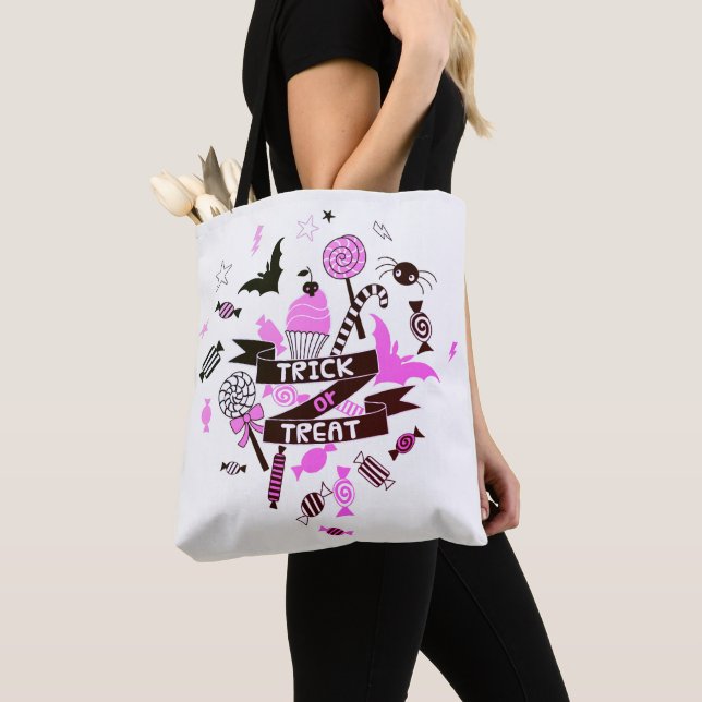 Pink Trick ou Treat Halloween Sac fourre-tout (De près)