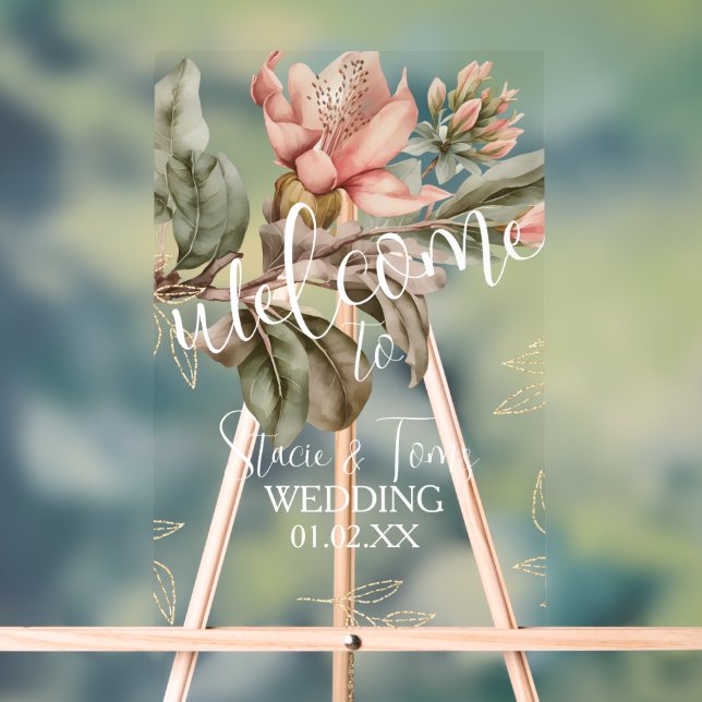 Pink Tropical Botanical Florals Gold Mariage (Neutre)