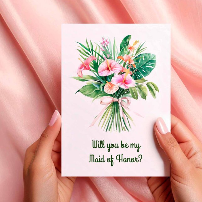 Pink Tropical Bouquet Wedding Party Card Einladung (Pink Tropical Bouquet Wedding Party Proposal Card)