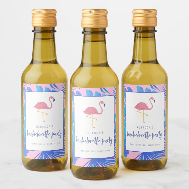 Pink Tropical Flamingo Beach Bachelorette Weinetikett (Flaschen)