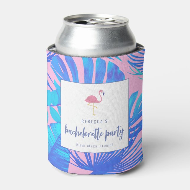 Pink Tropical Flamingo Beach Junggeselinnen-Abschi Dosenkühler (Kanne Vorderseite)
