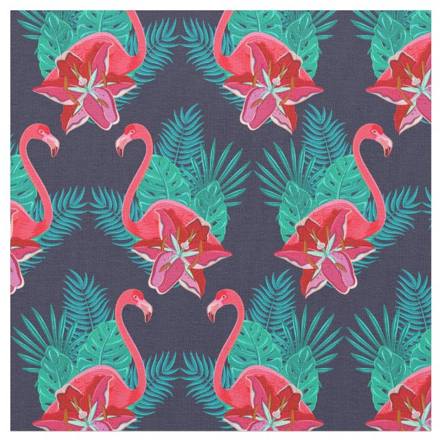 Pink Tropical Flamingo Muster Stoff (Nahaufnahme)