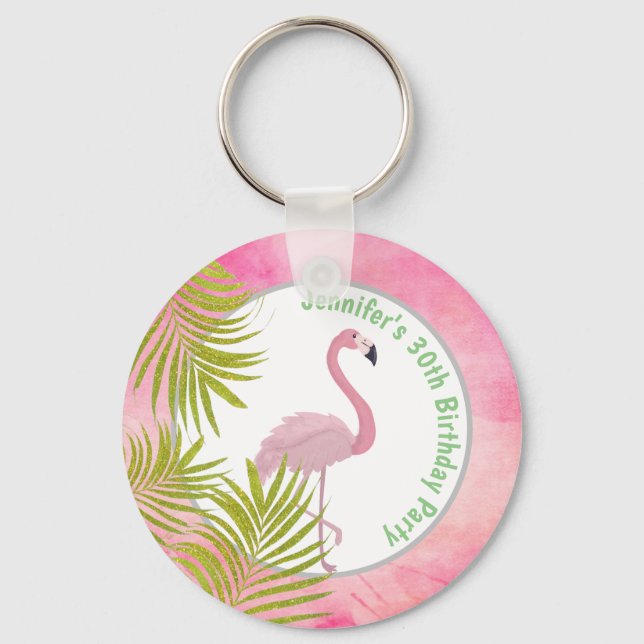 Pink Tropical Flamingo Personalisiert Geburtstags  Schlüsselanhänger (Vorderseite)