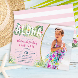 Pink Tropical Floral Aloha Luau Birthday Foto Einladung