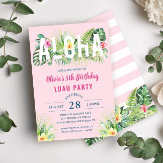 Pink Tropical Floral Aloha Luau Geburtstagsparty Einladung