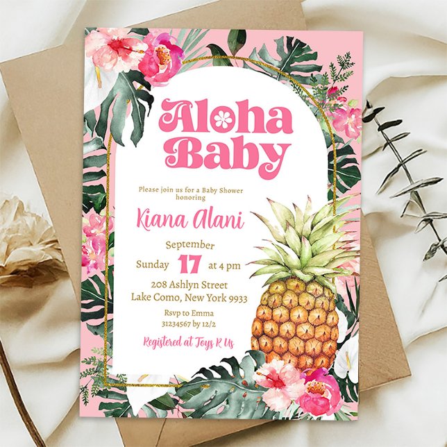 Pink Tropical Floral Ananas Aloha Babydusche Einladung (Von Creator hochgeladen)