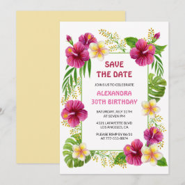 Pink Tropical Floral Luau Geburtstag Save the Date Einladung