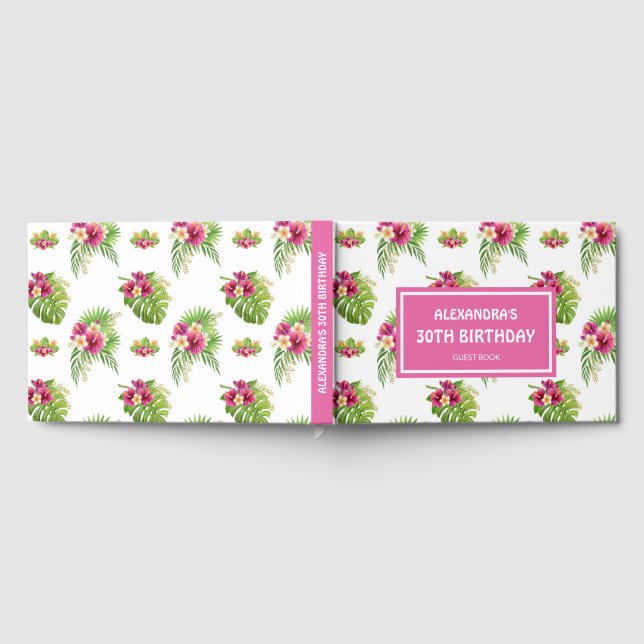 Pink Tropical Floral Luau Party birthday Gästebuch (Voll)