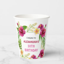 Pink Tropical Floral Luau Party Cups Geburtstag