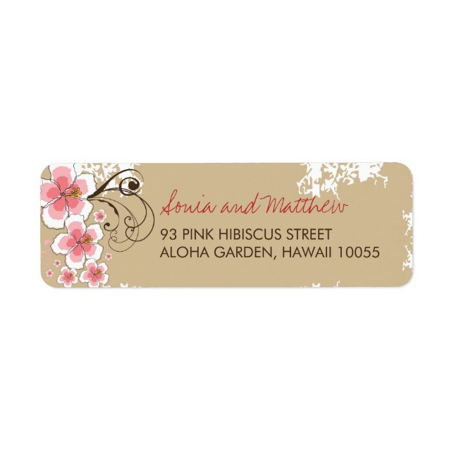 Pink Tropical Hibiskus Chic Wedding Address Labels (Vorne)