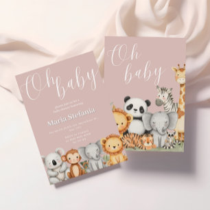 Pink Tropical Jungle Safari Baby Shower Animes Einladung