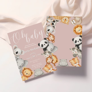 Pink Tropical Jungle Safari Baby Shower Animes Einladung