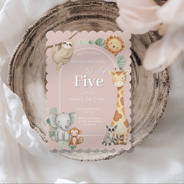 Pink Tropical Jungle Safari Geburtstag von Tieren Einladung (Von Creator hochgeladen)