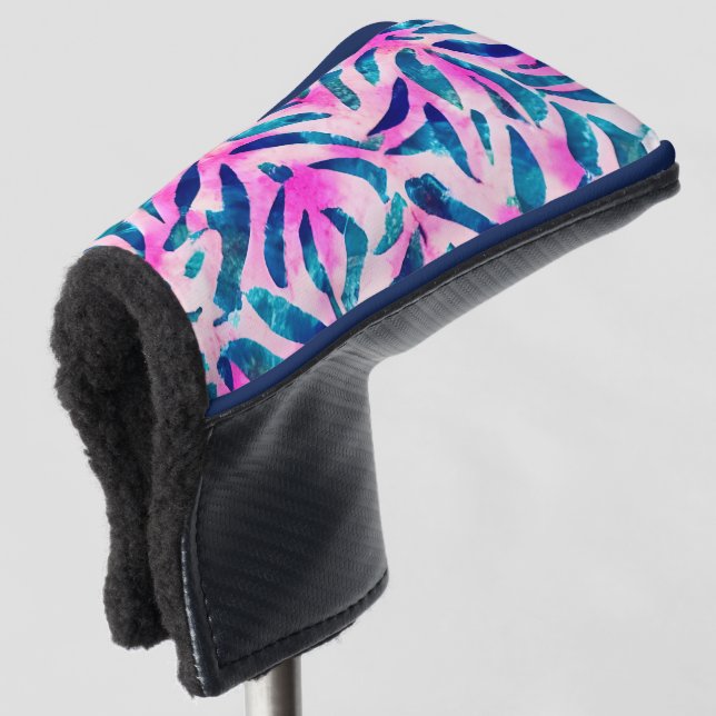 Pink Tropical Leaf Pattern Golf Headcover (3/4 Vorderseite)