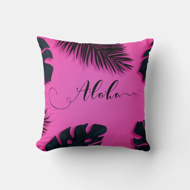 Pink Tropical Palm Blätter Hawaiian Summer Aloha Kissen (Vorderseite)