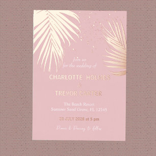 Pink Tropical Palms Summer Beach Hochzeit Gold Folieneinladung