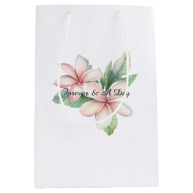 Pink Tropical Plumeria Floral Wedding Mittlere Geschenktüte (Vorderseite)
