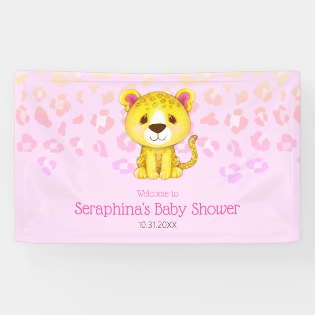 Pink Tropical Rainbow Leopard Baby Dusche Empfang Banner (Horizontal)