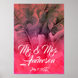 Pink Tropical Summer Palm Blätter Beach Wedding Poster
