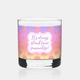 Pink Tropical Sunset Island Time Palm Tree Aloha Whiskyglas