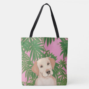 Pink Tropical Tote Bag mit Gelbe Labrador Tasche