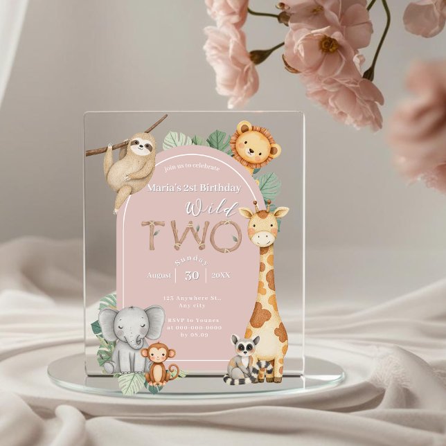 Pink Tropical Wild Two Jungle Safari Tiere Acryleinladungen (Von Creator hochgeladen)