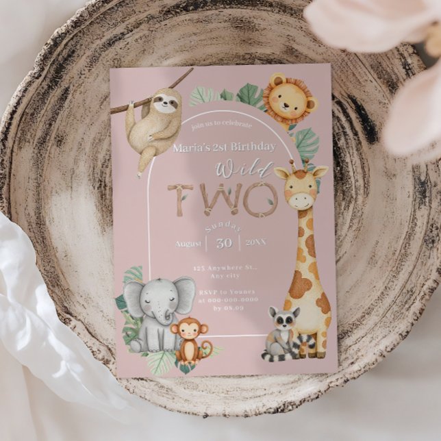 Pink Tropical Wild Two Jungle Safari Tiere Einladung (Von Creator hochgeladen)