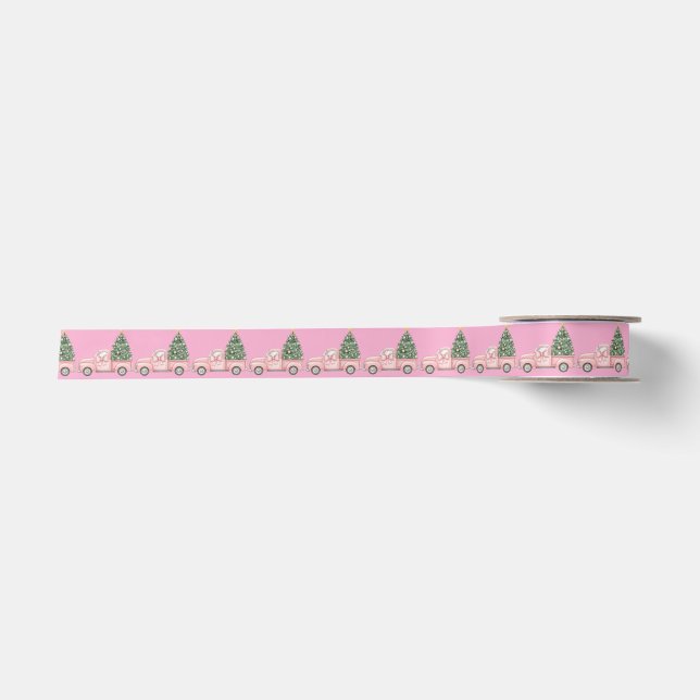 Pink Truck Christmas Ribbon Satinband (Vorderseite)