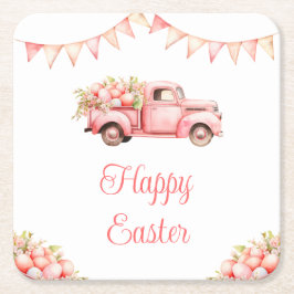 Pink Truck Easter Egg Hunt Rechteckiger Pappuntersetzer