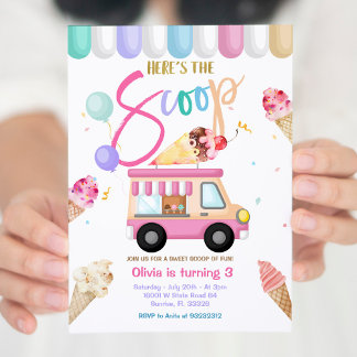 Pink Truck Ice Cream Geburtstag Einladung