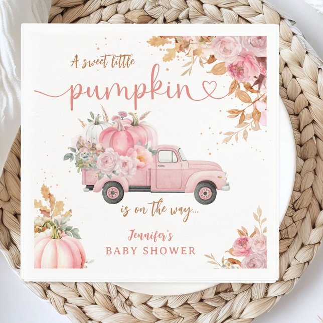 Pink Truck Pumpkin Baby Dusche Fall Party Papier Serviette (Von Creator hochgeladen)