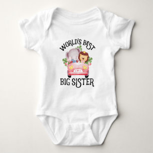 Pink Truck Safari Animals World's Best Big Sister Baby Strampler