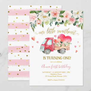 Pink Truck Unser kleiner Sweetheart erster Geburts Einladung