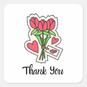 Pink Tulip Blume Bouquet Quadratischer Aufkleber