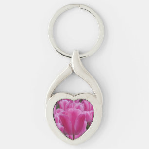 Pink Tulip Blume Herz Keychain Schlüsselanhänger