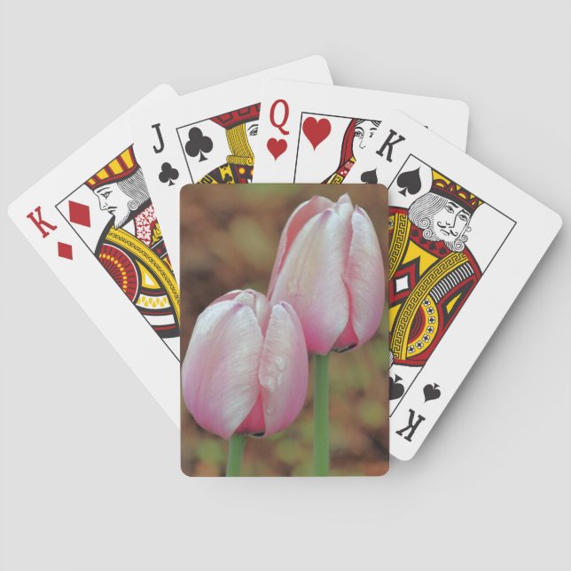 Pink-Tulip-Blume mit Regentropfen Spielkarten (Rückseite)