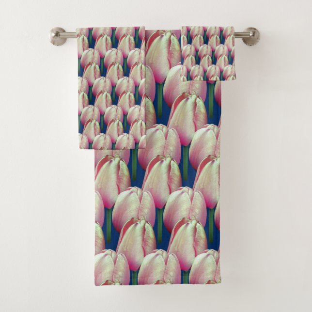 Pink Tulip Blume Muster Badhandtuch Set (Insitu)