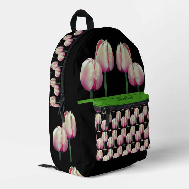 Pink Tulip Blume Personalisiert Bedruckter Rucksack (Rückseitige Ecke links)
