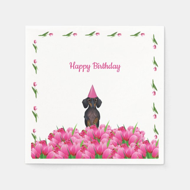 Pink Tulip Dackel Paper Napkins Serviette (Vorderseite)