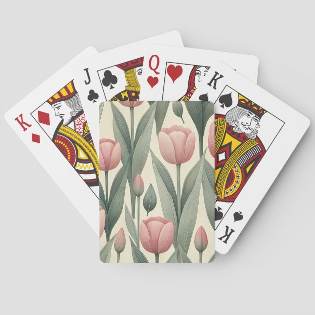 Pink Tulip Field Pattern Illustration Spielkarten (Rückseite)