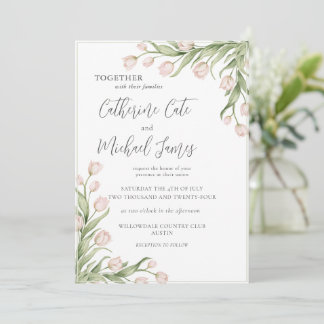 Pink Tulip Floral Elegant Budget Wedding Einladung