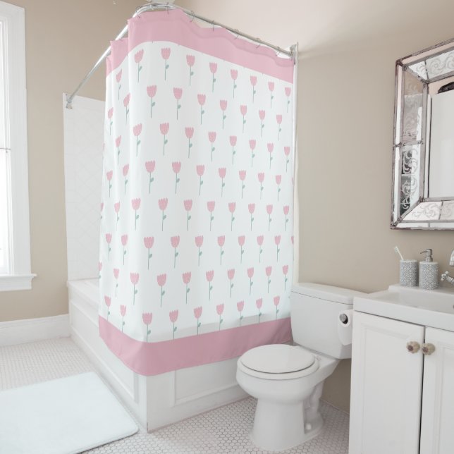 Pink Tulip Floral Minimalistisch Einfach Girl Nied Duschvorhang (Beispiel)